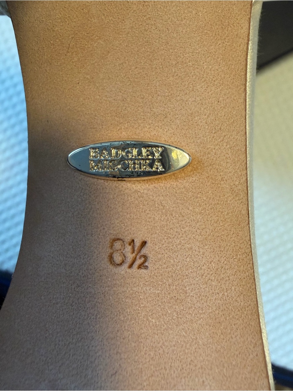 Badgley Mischka Champagne Satin Embellished Heel Sandals - Picture 5 of 5